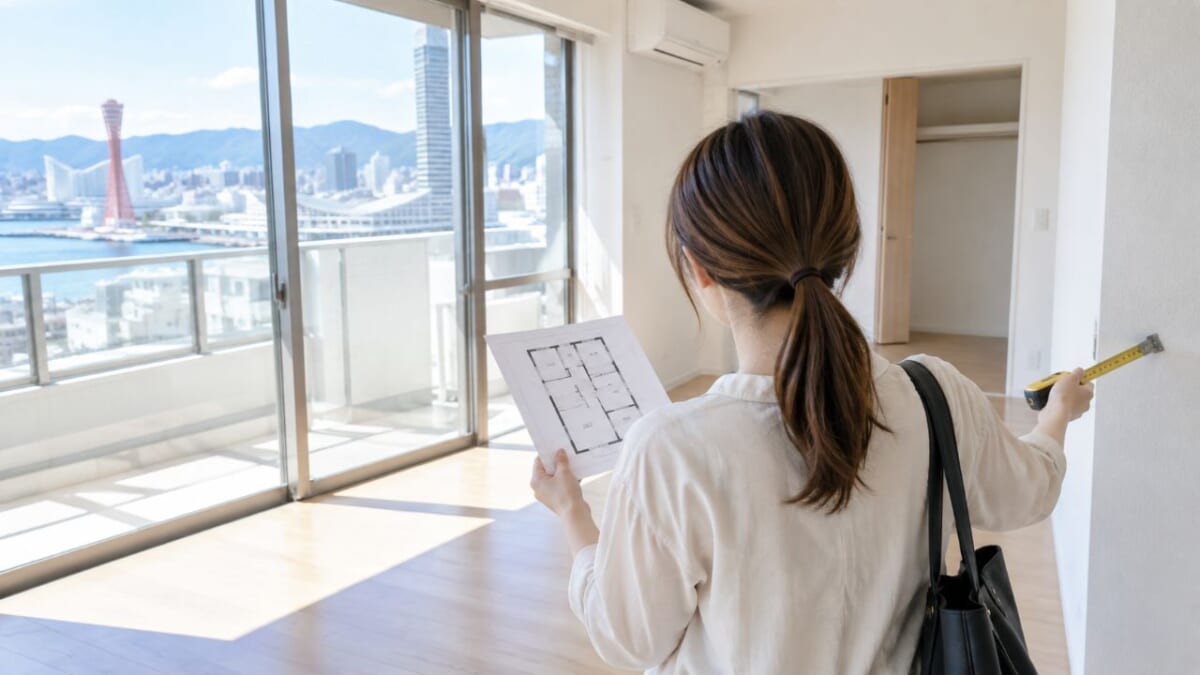 港を望む部屋の内見採寸