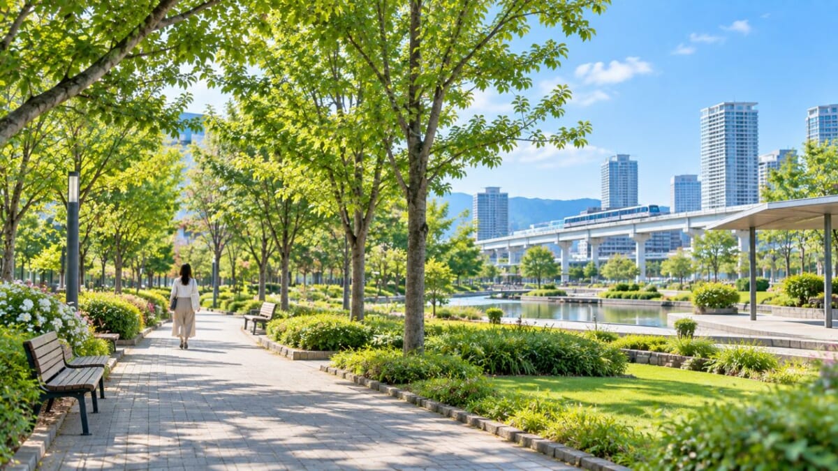 都市公園の水辺プロムナード