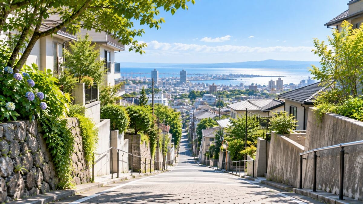 海を望む坂道の街並み