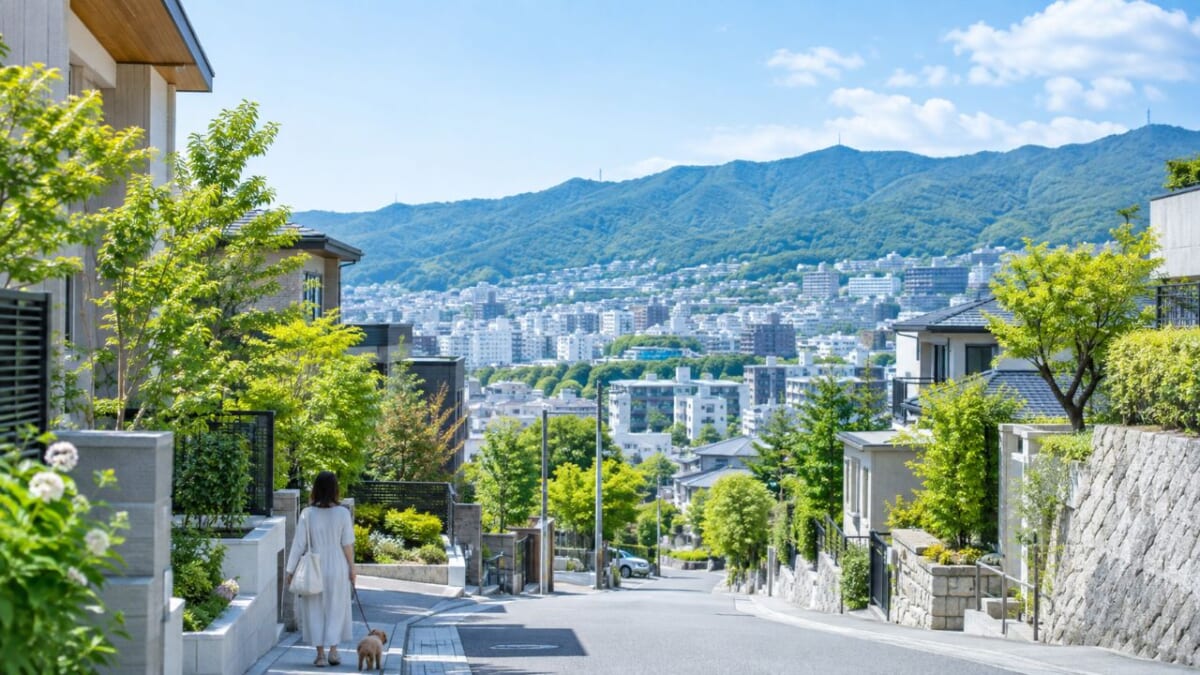 坂道の街と山並みの散歩