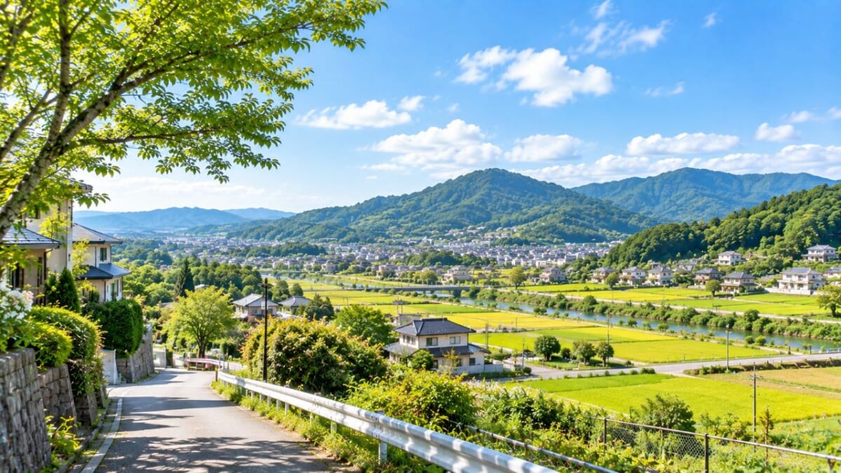 緑豊かな郊外を望む田園風景