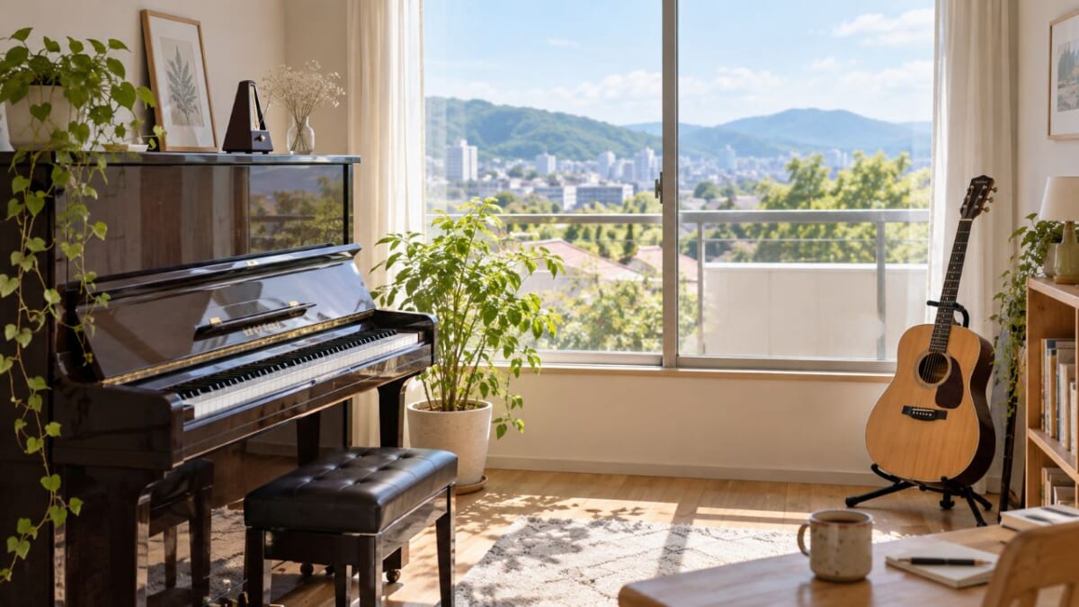 陽だまりの音楽室と街景色
